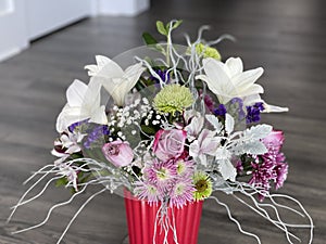 Bouquet of flowers with white lilies photo