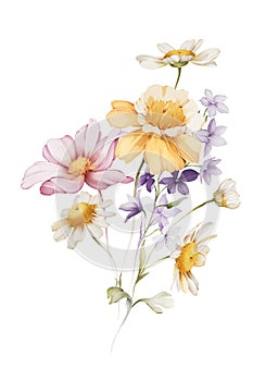 Bouquet of flowers. Watercolor illustration for greeting card