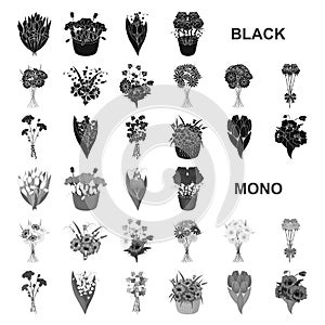 A bouquet of fresh flowers black icons in set collection for design. Various bouquets vector symbol stock web