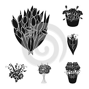 A bouquet of fresh flowers black icons in set collection for design. Various bouquets vector symbol stock web