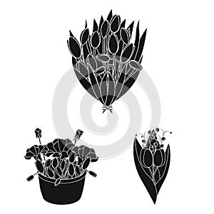 A bouquet of fresh flowers black icons in set collection for design. Various bouquets vector symbol stock web