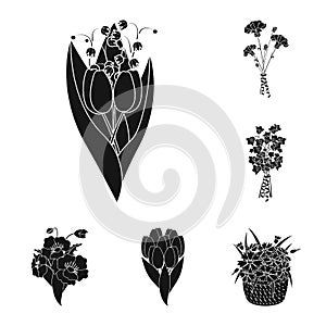 A bouquet of fresh flowers black icons in set collection for design. Various bouquets vector symbol stock web