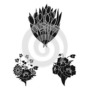 A bouquet of fresh flowers black icons in set collection for design. Various bouquets vector symbol stock web