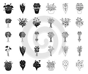 A bouquet of fresh flowers black,outline icons in set collection for design. Various bouquets vector symbol stock web