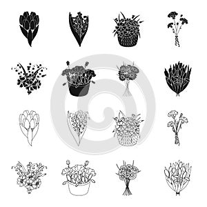 A bouquet of fresh flowers black,outline icons in set collection for design. Various bouquets vector symbol stock web