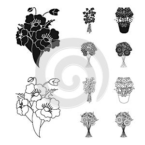 A bouquet of fresh flowers black,outline icons in set collection for design. Various bouquets vector symbol stock web