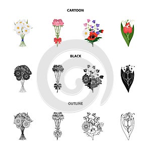 A bouquet of fresh flowers cartoon,black,outline icons in set collection for design. Various bouquets vector symbol