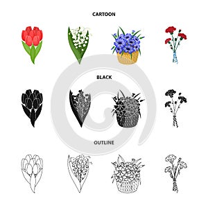 A bouquet of fresh flowers cartoon,black,outline icons in set collection for design. Various bouquets vector symbol