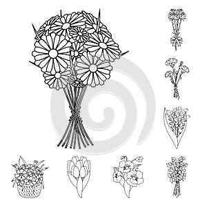 A bouquet of fresh flowers outline icons in set collection for design. Various bouquets vector symbol stock web