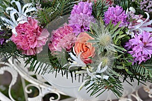 bouquet of fresh flowers in the winter style