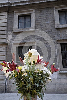 Bouquet in front of an old building