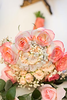 A bouquet of gentle pink roses