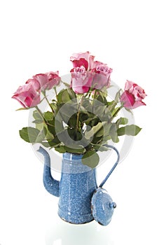 Bouquet Gerber flowers in blue vintage vase