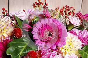 Bouquet of gerbera and dahlia flowers