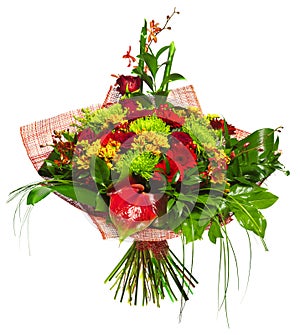 Bouquet of gerberas, roses and chrysanthemums