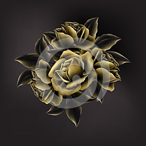 bouquet of golden roses on a black background