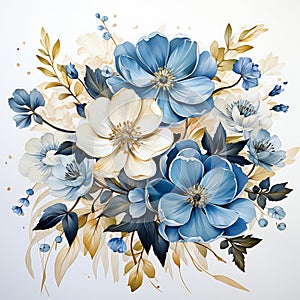 Bouquet of gradient light blue flowers with textures of princess