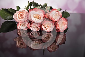 Bouquet of haber roses on a black background. Valentine`s Day