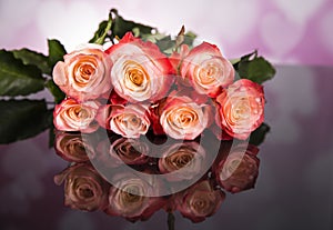 Bouquet of haber roses on a black background. Valentine`s Day