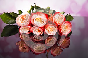 Bouquet of haber roses on a black background. Valentine`s Day