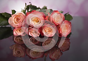 Bouquet of haber roses on a black background. Valentine`s Day