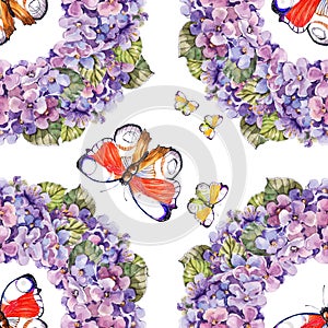 Hortenzie květina girlanda motýli akvarel 