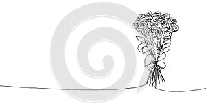 Bouquet of large roses continuous line drawing. One line art of decoration, flowers, tea roses, garden flowers, bouquet