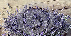 Bouquet of lavender flowers in a basket