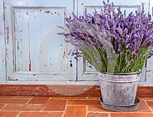 Bouquet of lavender in a rustic setting photo