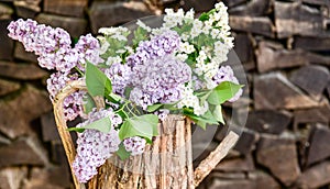 Bouquet with lilac peony roses