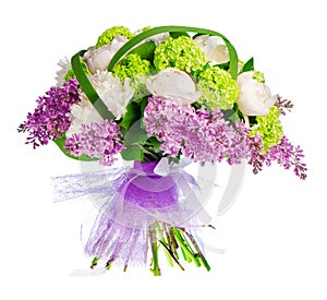 Bouquet of lilacs, roses and irises