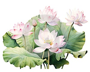 bouquet of lotuses on a white background.
