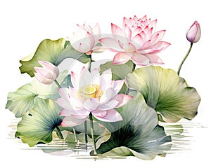 bouquet of lotuses on a white background.