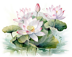 bouquet of lotuses on a white background.