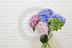 The bouquet of multi colored hydrangeas