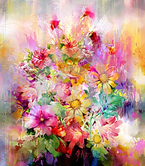 Bouquet of multicolored flowers watercolor painting style