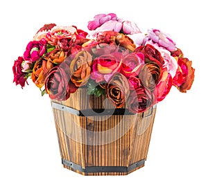 Bouquet od reses in wood bucket photo