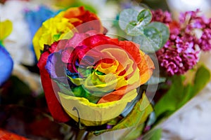 bouquet ofcolorful rainbow rose