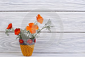 Bouquet of orange eshsholtsiya flowers in a vase