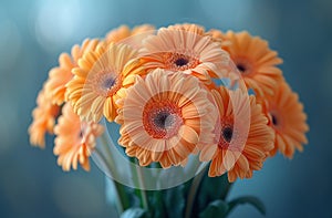 Bouquet of orange gerbera daisies with a soft focus background, creating a tranquil ambiance