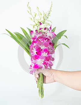 Bouquet of orchid flower and pandan leaves for pray respect to Buddha