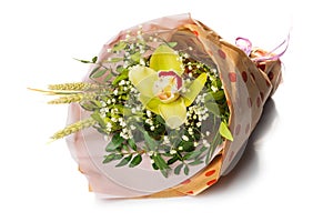 Bouquet with orchid and herbage