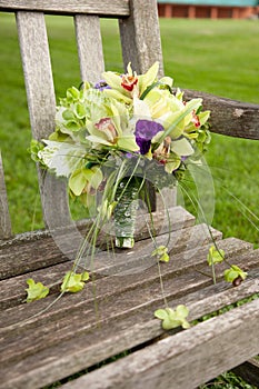 Bouquet on park bench