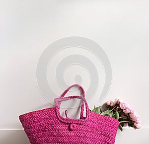 Bouquet of peonies in a bag