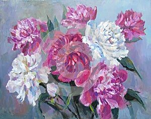 Bouquet of peonies oil painting