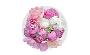 Bouquet peony flowers pink and red color isolated on white background.