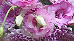 Bouquet of pink chrysanthemums and eustoma