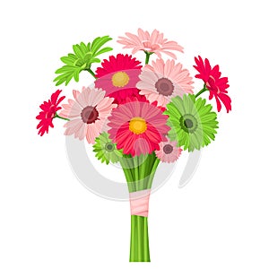 Bouquet of pink and green gerbera flowers. Vector illustration.