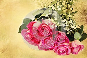 Bouquet of pink roses floral background is love tenderness vintage retro selective soft focus