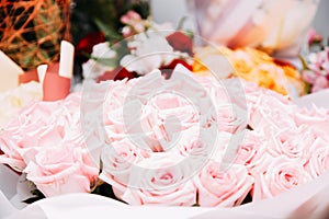 Bouquet of pink roses ,flowers, rose petals